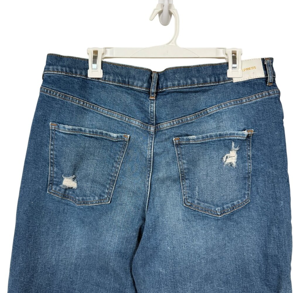 Express 90s Wide Leg Jeans Womens 16S 16 Short Blue Distressed Raw Hem High Rise - Picture 7 of 9